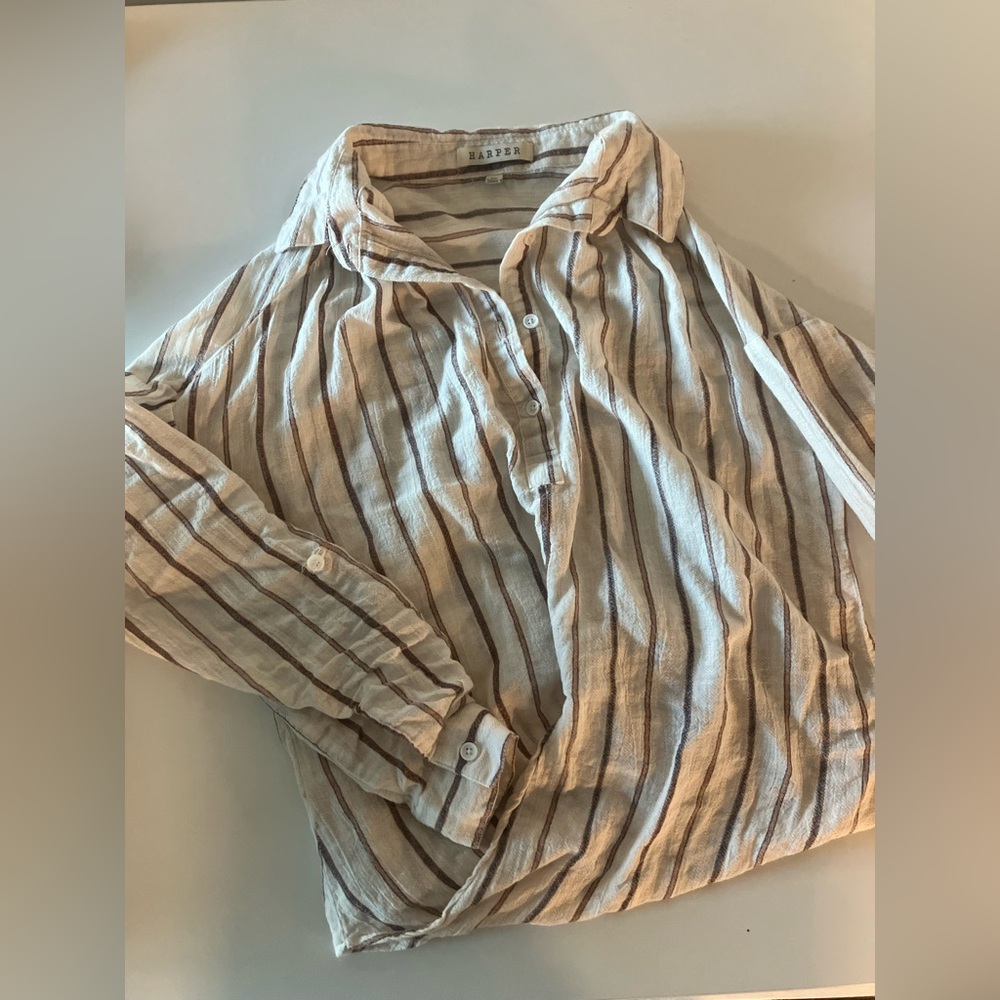 Harper Linen Striped Button-Up Women's Top